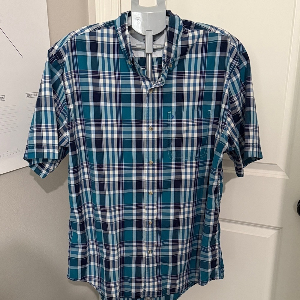 Izod Blue and White Plaid Men's Shirt